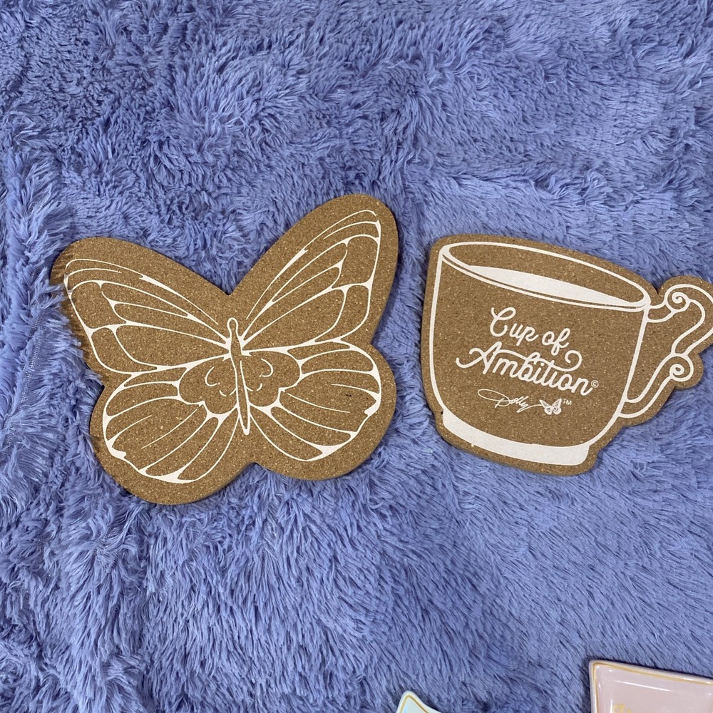 Dolly Parton Cork Trivet Set Cup of Ambition Coffee Cup and Butterfly 2 Piece